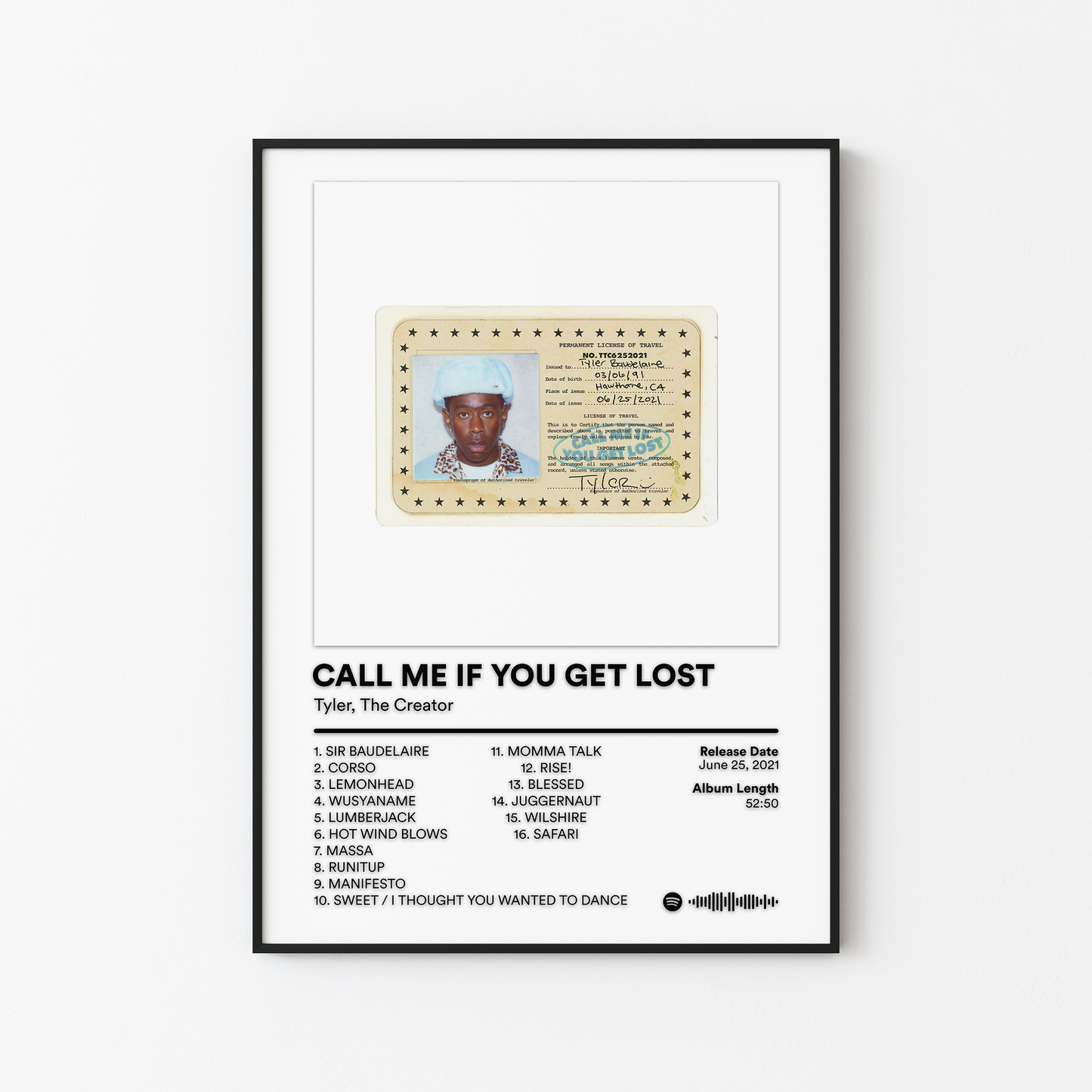 Tyler The Creator CALL ME IF YOU GET LOST Album Poster