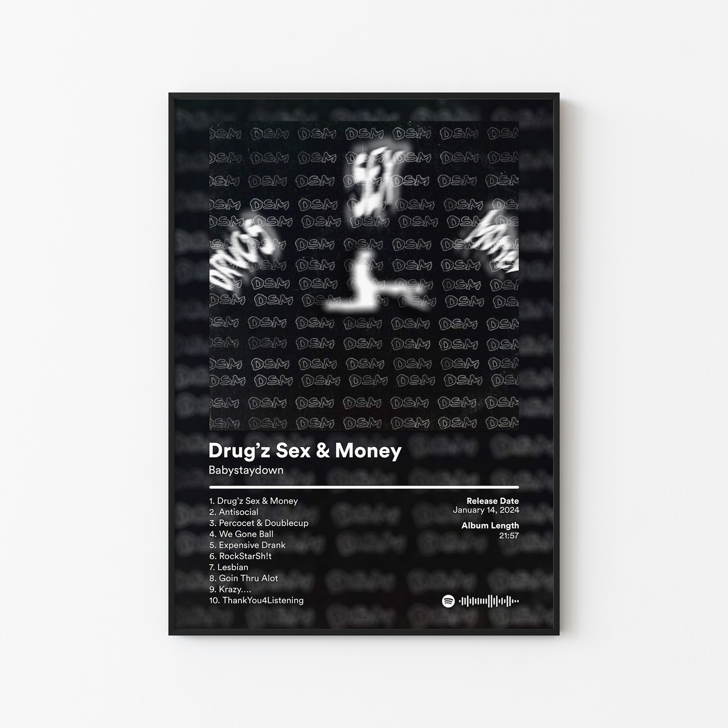 Babystaydown Drugz Sex and Money Album Poster