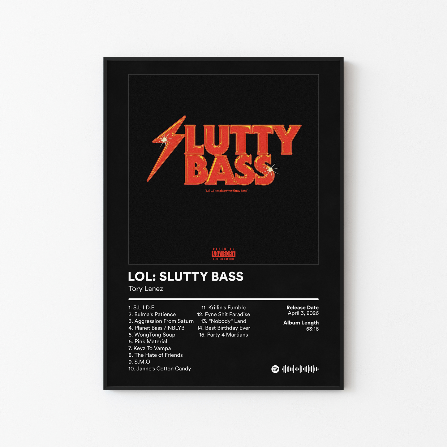 Tory Lanez LOL SLUTTY BASS Album Poster